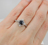 3Ct Round Black Diamond Accent Vintage Halo Engagement Ring 14K White Gold Over