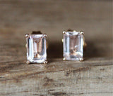 0.5ct Emerald Cut Morganite Classic Stud Earrings Women 14k Yellow Gold Finish