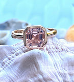 1ct Engagement Ring Asscher Cut Peach Morganite Bridal Set 14k White Gold Finish