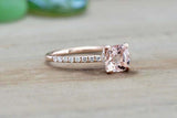 1.3ct Cushion Cut Peach Morganite Engagement Ring Hidden Halo 14k Rose Gold Over