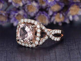 3ct Cushion Cut Peach Morganite Engagement Ring 14k RoseGold Finish Halo Wedding