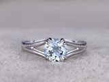 1ct Round Cut Blue Aquamarine Split Shank Solitaire Ring 18k White Gold Finish