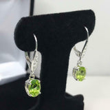 2ct Dangle Earrings Oval Cut Green Peridot Diamond LeverBack 14k White Gold Over