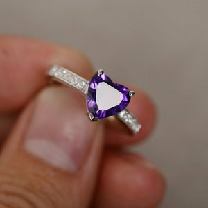 2ct Heart Purple Amethyst Solitaire Promise Engagement Ring 14k WhiteGold Finish