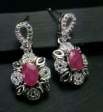 2.6ct Drop Earrings Oval Cut Pink Ruby Cocktail Design 14k White Gold Finish