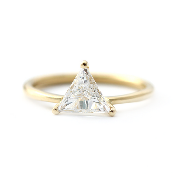 1ct Trillion Cut Diamond Engagement Ring 14k Yellow Gold Over Minimalist Dainty