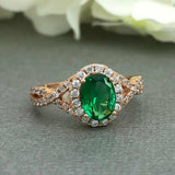 2ct Oval Cut Green Emerald Halo Infinity Engagement Ring 14k Rose Gold Finish