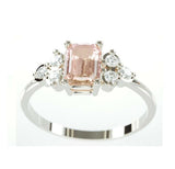 2Ct Emerald Cut Peach Morganite Solitaire Engagement Ring 18K White Gold Finish