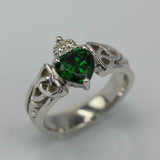 1ct Heart Cut Green Emerald Engagement Ring Celtic Trinity 14k White Gold Finish