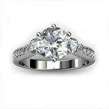 2ct Round Cut VVS1 Diamond Accent 3 Stone Engagement Ring 14k White Gold Finish