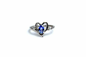 0.8ct Engagement Ring Oval Cut Blue Tanzanite Heart Trilogy 14k WhiteGold Finish