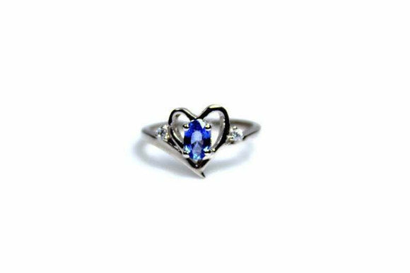 0.8ct Engagement Ring Oval Cut Blue Tanzanite Heart Trilogy 14k WhiteGold Finish