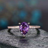 1.4Ct Pear Cut Purple Amethyst Diamond Accent Promise Ring 14K Rose Gold Finish