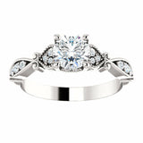 0.5ct Round Cut Diamond Vintage Solitaire Engagement Ring 14k White Gold Finish