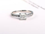 1.5ct Princess Cut Diamond Solitaire with Round Accent Ring 14k WhiteGold Finish