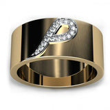 0.5ct Round Cut Diamond Custom Alphabet Mens Wedding Ring 14k Yellow Gold Finish