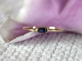 0.4ct Engagement Ring Baguette Cut Blue Sapphire Minimalist 14k Yellow Gold Over