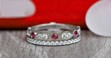 1ct Round Cut Pink Ruby Diamond Women Wedding Bands Set 14k White Gold Finish