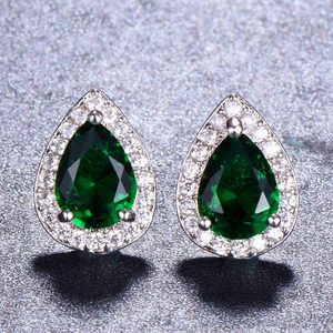 2ct Pear Cut Green Emerald Pear Shape Design Stud Earrings 14k White Gold Finish