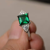 2ct Asscher Cut Green Emerald Trilogy Wedding Engagement Ring 18k WhiteGold Over