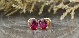 2ct Oval Cut Pink Ruby Solitaire for Women Stud Earrings 14k Yellow Gold Finish