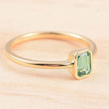 1ct Green Emerald Cut Engagement Ring Bezel Set Solitaire 14k Yellow Gold Finish