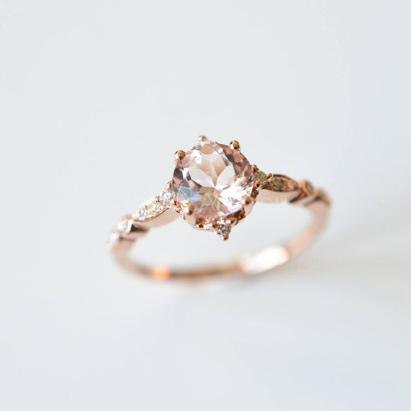 1ct Round Cut Simulated Morganite Vintage-Inspired Ring 14k Rose Gold Plated