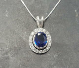 2.2ct Blue Sapphire Pendant Oval Cut Vintage Halo 14k White Gold Finish NO CHAIN