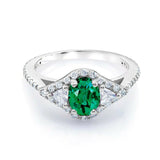 2ct Oval Cut Green Emerald Trillion Accents Trilogy Ring 14k White Gold Finish