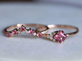 1.7ct Engagement Ring Asscher Cut Pink Sapphire Bridal Set 14k Rose Gold Finish