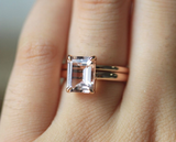 1ct Emerald Cut Peach Morganite Engagement Ring 14k Rose Gold Finish Bridal Set