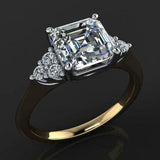 Petite Round Accent Engagement Ring 1.8ct Asscher Diamond 14k Yellow Gold Finish