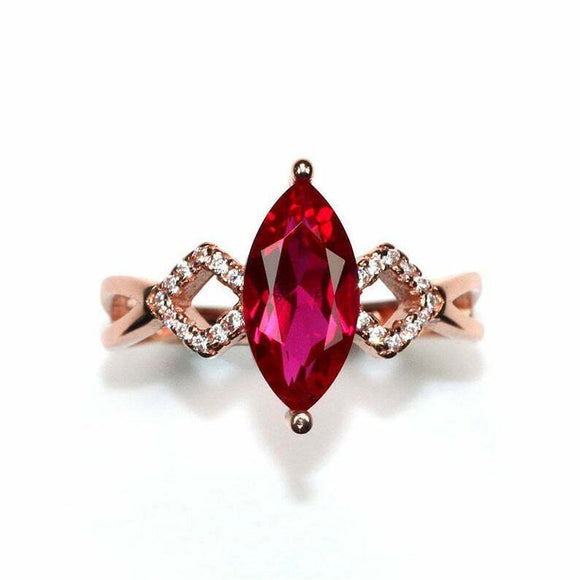 2.1ct Marquise Cut Ruby Engagement Ring Infinity Split Band 14k Rose Gold Finish