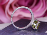 2.3ct Emerald Cut Green Peridot Halo Diamond Accents Ring 14k White Gold Finish