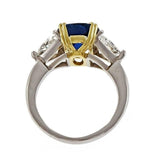 2.6ct Cushion Cut Blue Sapphire Engagement Ring Trilogy 14k Dual Gold Finish