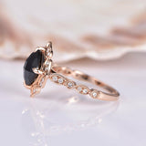 Solitaire Engagement Ring 1.2ct Cushion Cut Black Diamond 14k Rose Gold Finish