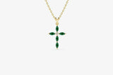 1ct Green Emerald Pendant with Chain Marquise Cut Holy Cross 14k YellowGold Over