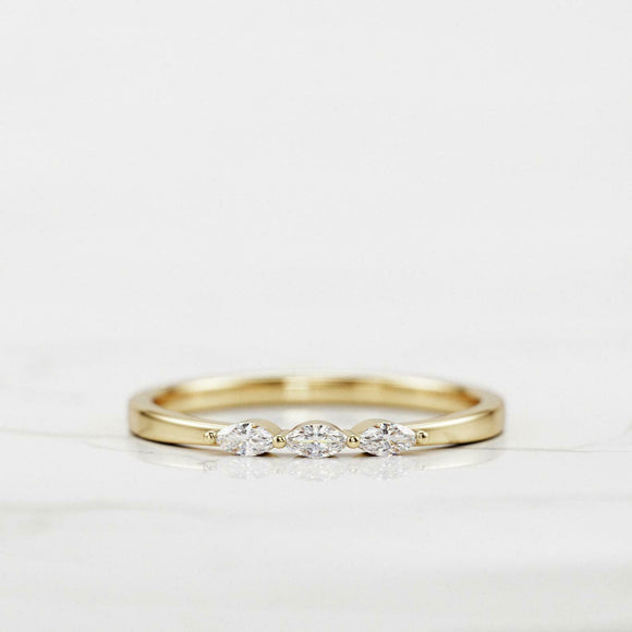 Trilogy Minimalist Engagement Ring 0.4ct Marquise Diamond 14k Yellow Gold Finish