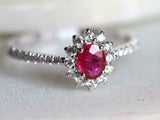 2.3ct Engagement Ring Oval Cut Pink Ruby Diamond Floral Halo 14k White Gold Over