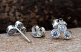 Three Stone Tiny Stud Earrings 1ct Round Cut VVS1D Diamond 14k White Gold Finish