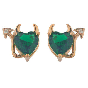 1.5ct Stud Earrings Heart Cut Green Emerald Devil Design 14k Rose Gold Finish