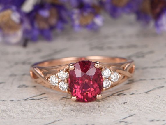 1ct Oval Cut Pink Ruby Engagement Ring Infinity Solitaire 14k Rose Gold Finish