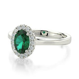 2ct Oval Cut Emerald Engagement Ring Diamond Halo Solitaire 14k White Gold Over