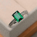 1ct Green Emerald Cut Engagement Ring Braided Solitaire 14k White Gold Finish