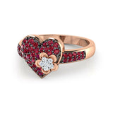 2ct Round Cut Pink Ruby Heart Flower Unique Engagement Ring 14k Rose Gold Finish