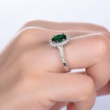 1.3ct Oval Cut Green Emerald Floral Engagement Ring 14k White Gold Finish