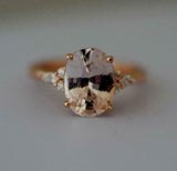 3.4ct Oval Cut Peach Morganite Engagement Ring Diamond Accents 14k RoseGold Over