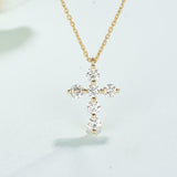 1.5ct Round Cut Diamond Jesus Cross Pendant with Chain 14k Yellow Gold Finish