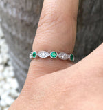 1ct Round Green Emerald Half Eternity Vintage Wedding Band 14k White Gold Over