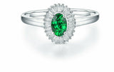 3Ct Oval Cut Green Emerald Diamond Ballerina Engagement Ring 14K White Gold Over